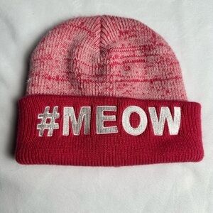 “MEOW” pink and white beanie